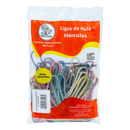 [ETPAPE0000049] Ligas Hercules de hule no. 18 colores surtidos. bolsa con 80 gramos