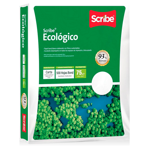 [7502233377803] Papel Cortado Scribe Ecológico Carta 93% de Blancura 75gr Paquete C/500 Hojas [7502233377803]