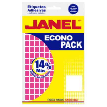 [E060820220] Etiquetas Adhesivas Janel Econopack No 4 Rosa 8mm x 20mm C/1008 Etiquetas por Sobre
