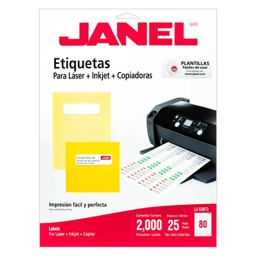 [1085267101] Etiqueta laser mod j-5267 blanca JANEL 13x45mm con 2000 etiquetas