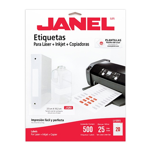 [1085261101] Etiqueta Laser Mod j-5261 Blanca JANEL 25x102mm Con 500 Etiquetas