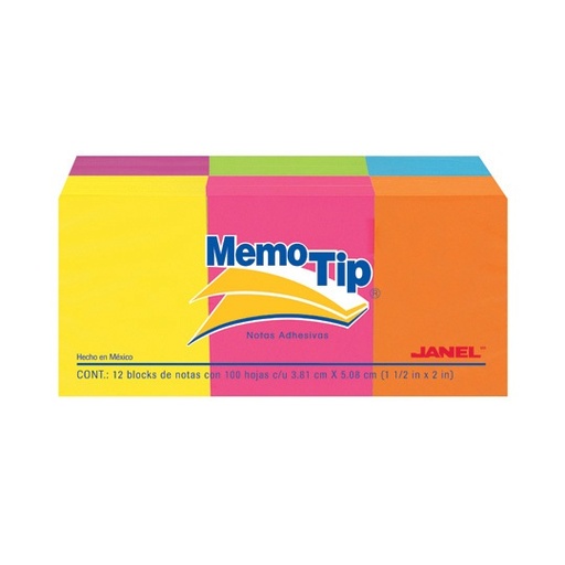 [6560102397] Notas Adhesivas Memo Tip neon 1.5x2 pulg1 block con 100 hojas 12 blocks 