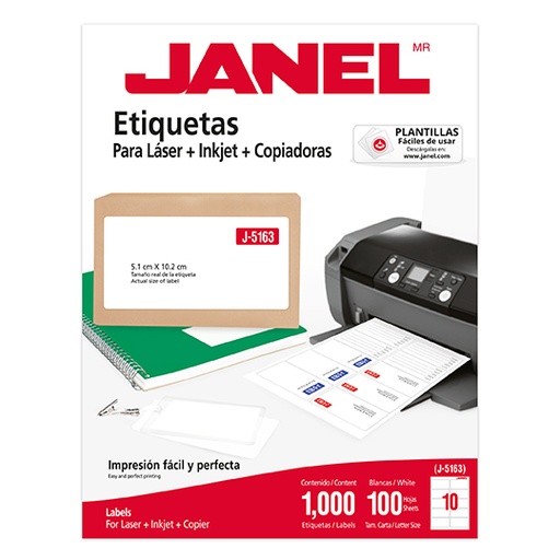 [1095163101] Etiqueta laser mod j-5163 blanca JANEL 51x102mm con 1000 etiquetas