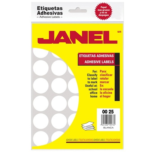 [ETPAPE0000748] Etiqueta blanca JANEL clasica no. 12 con700 etiquetas de 25mm