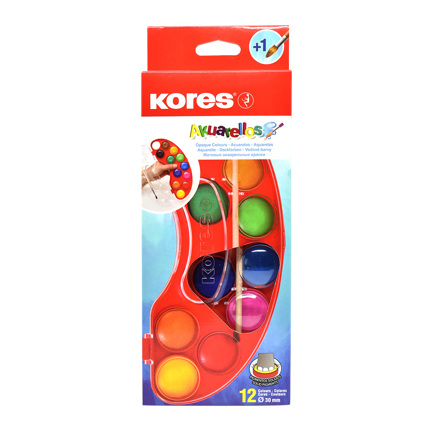 [3010251] SET DE ACUARELAS GRANDE KORES 12 PASTILLAS CON PINCEL