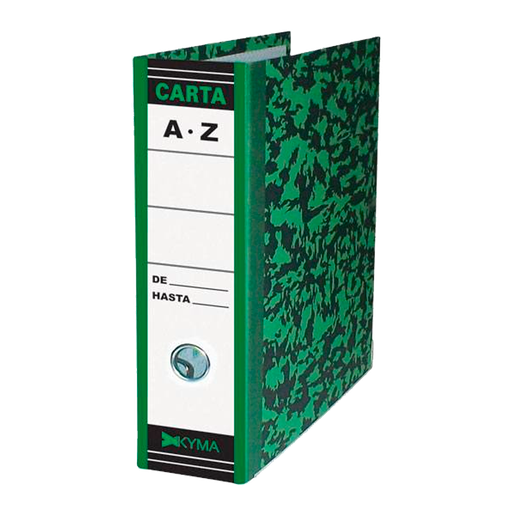 [ETPAPE0001023] Registrador Kyma Carta 3″ Verde Jaspeado – Cartón Rígido, Palanca de Compresión