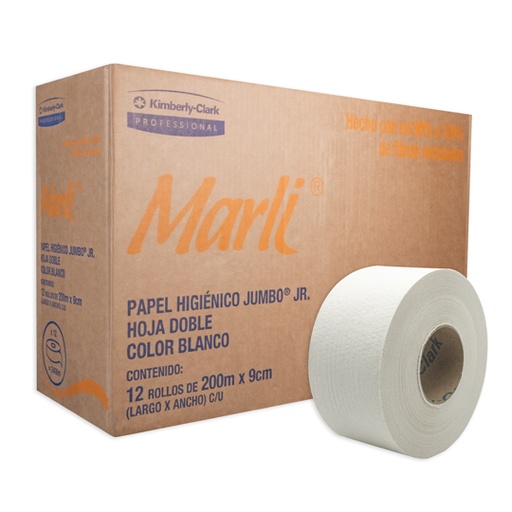 [ETJAFE0000258] Papel higiénico blanco Marli, caja c/12 bobinas 200m jumbo jr mod 90509