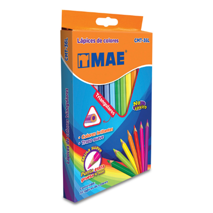 [CMT-36L] Colores Mae CMT-36L Triangulares Largos Caja C/36 Pzas