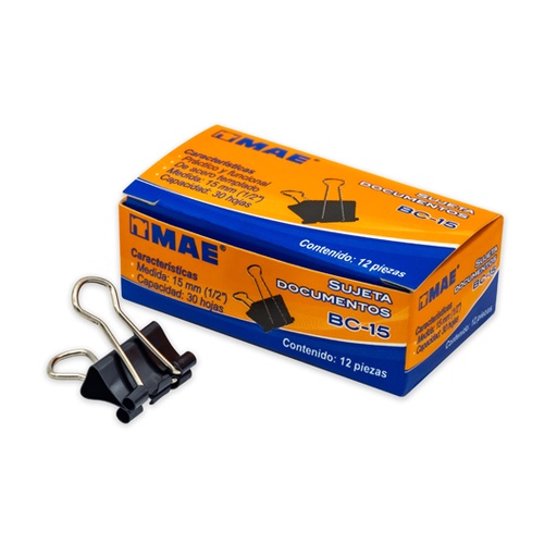 [BC-15] Sujetadocumentos mae de 15 mm 12 piezas.