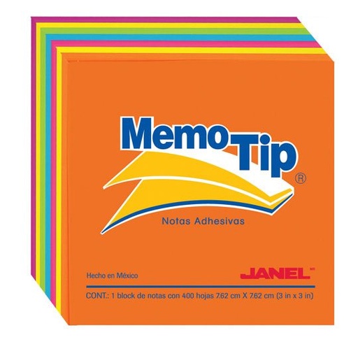 [JAN-PST-303197] Notas Adhesivas Memo Tip neon de 3x3 pulg 1 block con 400 hojas