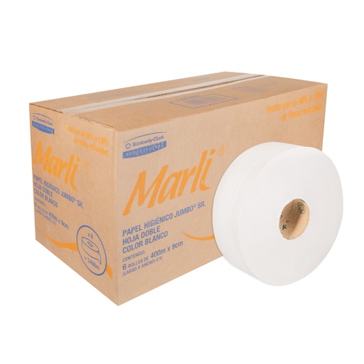 [ETJAFE0000054] Papel Higiénico blanco Marli, caja c/ 6 bobinas 400m jumbo mod 90510