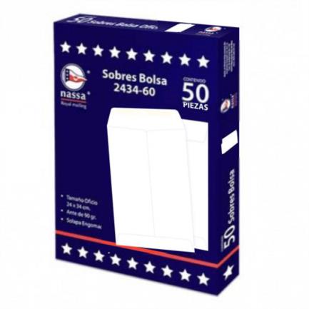 [IA0296] Sobre Bolsa Nassa Bond Blanco 2434 Oficio 24cm x 34cm Empaque 8-50/400