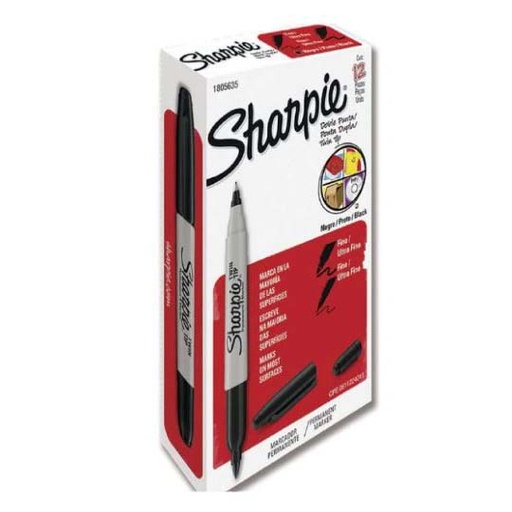 [7501030667117] Marcador Sharpie doble punta negro caja con 12 piezas