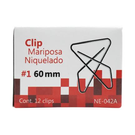 [NE-042A] Clip Nextep Mariposa Niquelado #1 60mm 12 Clips