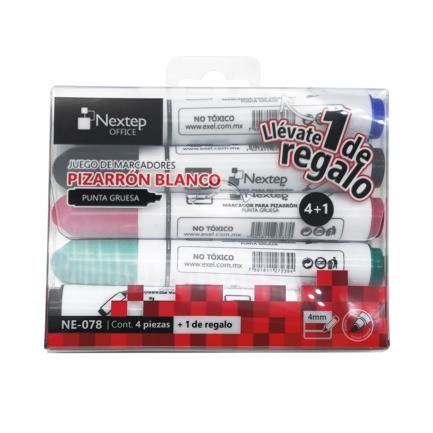 [NE-078] Marcadores Nextep para Pizarrón Blanco Juego 4 Colores Punta Gruesa Cincel 4mm