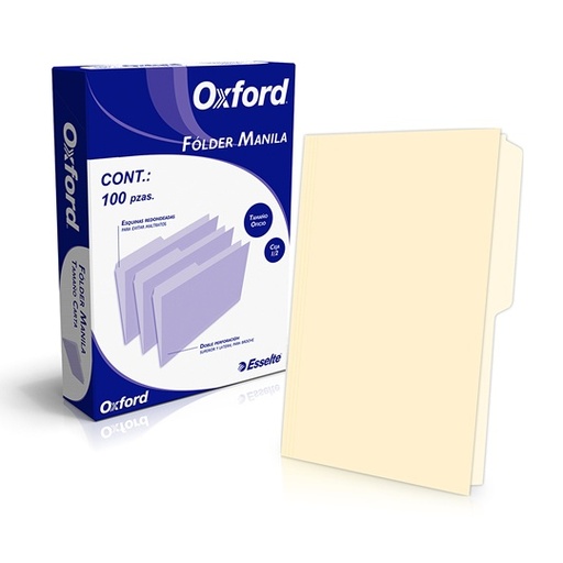 [M758 1/2] Folder manila Oxford oficio color crema ceja 1/2 caja con 100 pzas