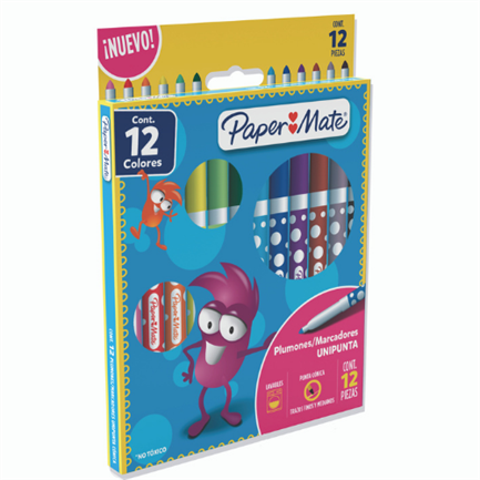 [G10106] Plumones Papermate Unipunta Colores Surtidos C/12 Pzas