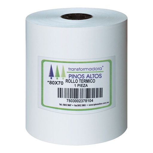 [ETPAPE0001132] Rollo de papel térmico Pinos Altos 80 x 70 mm caja con 50 rollos a granel