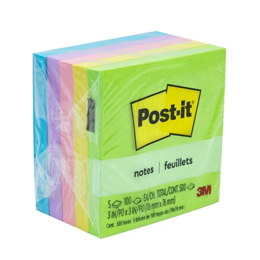 Notas Adhesivas Mod. 654-5uc Post-It Jaipur 3x3 Pulgadas, 5 Blocks con 100 Hojas
