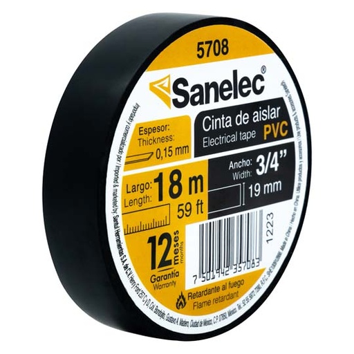 [ETJAFE0000537] Cinta de aislar santul 18m color negra.