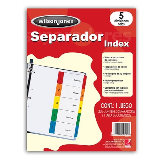 [P1345] Separador c/numeración 5 divisiones ACCOtamaño carta
