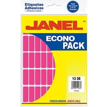 [E061338220] Etiquetas Adhesivas Janel Econopack Fluorescente 13x38mm Color Rosa Sobre C/400