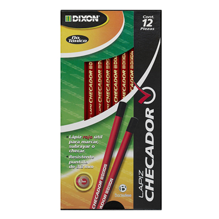 [42306] Lapiz checador DIXON rojo redondo caja c/12 lapices