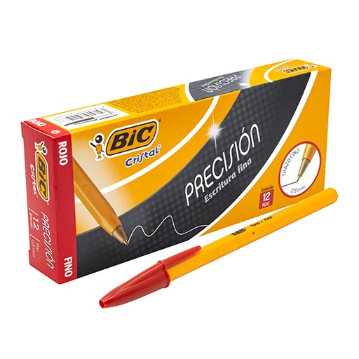 [928496] Bolígrafo BIC cristal rojo punto fino 0.8 mm caja con 12 piezas