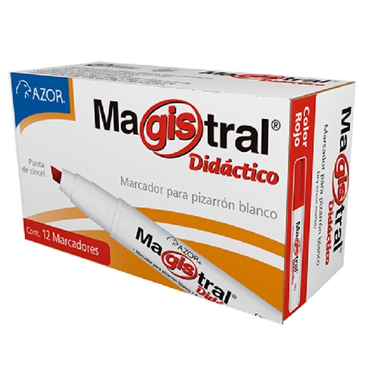 [8350RO] Marcador Magistral Didáctico punta cincel 6 mm color rojo caja con 12 piezas