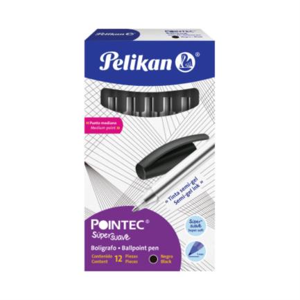 [962712] Bolígrafo Pelikan Pointec Punto Mediano 0.7mm Color Negro C/12 Pzas
