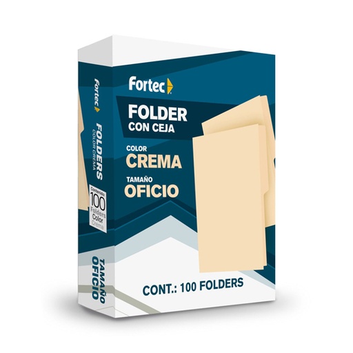 [ETPAPE0003793] Folder manila económico Fortec oficio color crema ceja 1/2 caja con 100 pzas