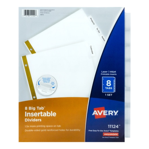 [ETPAPE0003827] Separador blanco carta 8 divisiones AVERY tecnología laser/inkjet