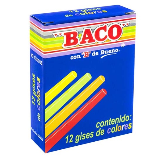 [GS005] Gis Baco de 12 colores, 1 caja con 12 gises de colores