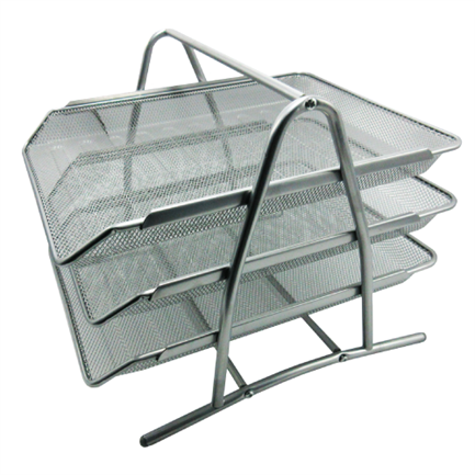 [NE-162P] Charola Organizadora Nextep Malla Metálica de 3 Niveles Plata Tipo Oficio