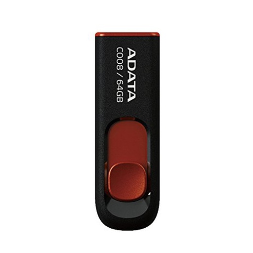 [ETTECN0000347] Memoria USB Adata C008, 64GB, USB 2.0, Negro/Rojo