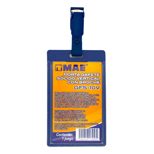 [MAE-GAF-GFS10V] Gafete azul vertical marca mae 1 pieza.