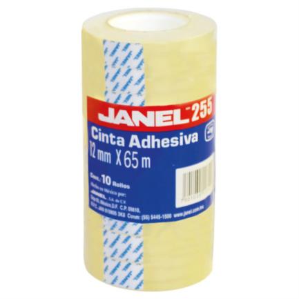 [255 12X65 TORRE] Cinta Adhesiva Janel Económica 255 Polipropileno 0.012x65m Torre C/10 Pzas