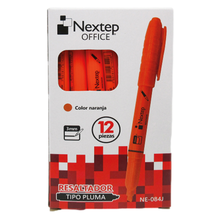 [NE-084J] Marcador Nextep Resaltador Tipo Pluma Punta Cincel Color Naranja C/12 Pzas