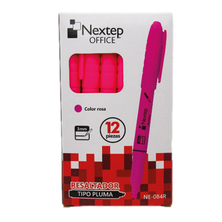 [NE-084R] Marcador Nextep Resaltador Tipo Pluma Punta Cincel Color Rosa C/12 Pzas
