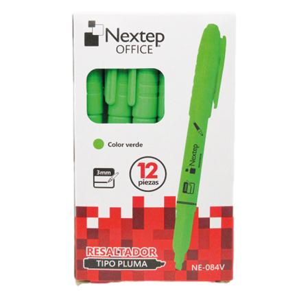 [NE-084V] Marcador Nextep Resaltador Tipo Pluma Punta Cincel Color Verde C/12 Pzas