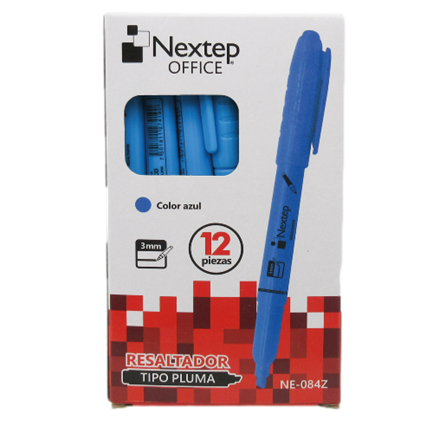 [NE-084Z] Marcador Nextep Resaltador Tipo Pluma Punta Cincel Color Azul C/12 Pzas