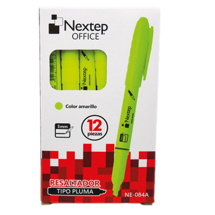 [NE-084A] Marcador Nextep Resaltador Tipo Pluma Punta Cincel Color Amarillo C/12 Pzas