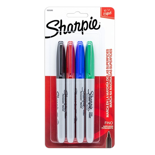 [1825090] Marcador permanente Sharpie fino surtido con 4 colores básicos