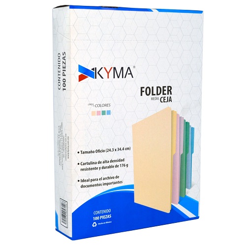 [ETPAPE0004259] KYMA Folder Media Ceja Oficio 24.3×34.4 cm Cartulina 176 g Crema Caja 100 pzs
