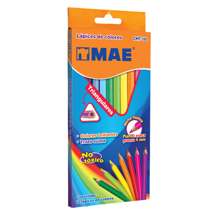 [CMT-12L] Colores Mae CMT-12L Triangulares Largos Mina C/12 Pzas