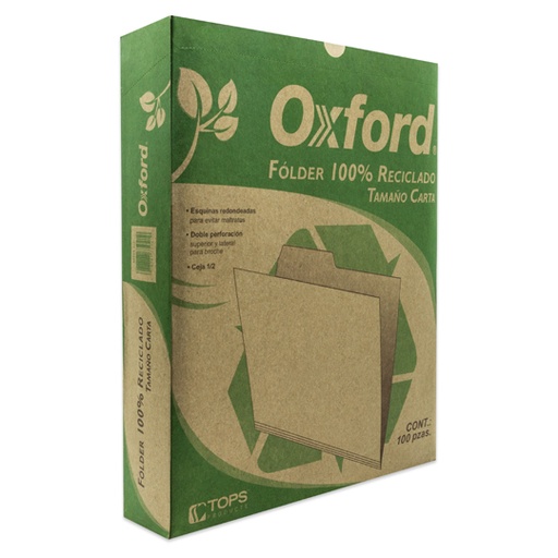 [ETPAPE0004284] Folder Reciclado Oxford Carta Ceja 1/2 Caja Con 100 Piezas