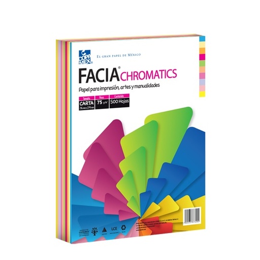 [ETPAPE0004332] Paquete de hojas de color FaciaChromatics tamaño carta mix10 colores 75gr 500 hs