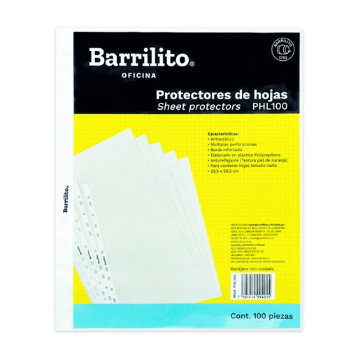 [BAR-PRH-PHL100] Protector de hojas  Barrilito tamaño carta