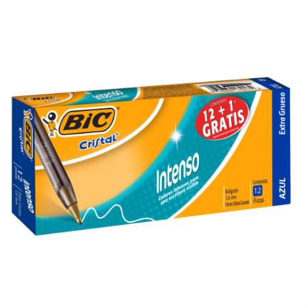 [CBB-12A] Bolígrafo BIC Cristal Intenso Punto Extra Grueso 1.6mm Color Azul C/12 Pzas