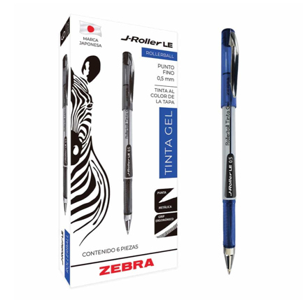 [8601-LE/6] Bolígrafo Zebra J-Roller LE Punto Fino 0.5mm Tinta Gel Color Azul C/6 Pzas